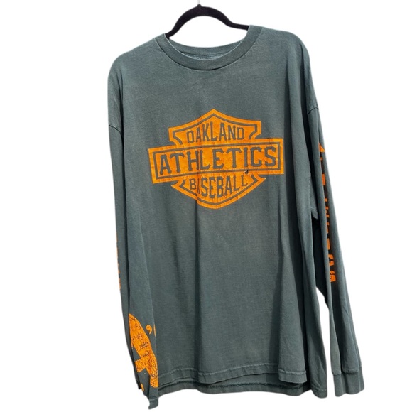 VTG Alstyle Mens Oakland Athletics Green and Orange Long Sleeve Jersey Size 2XL - Picture 1 of 7